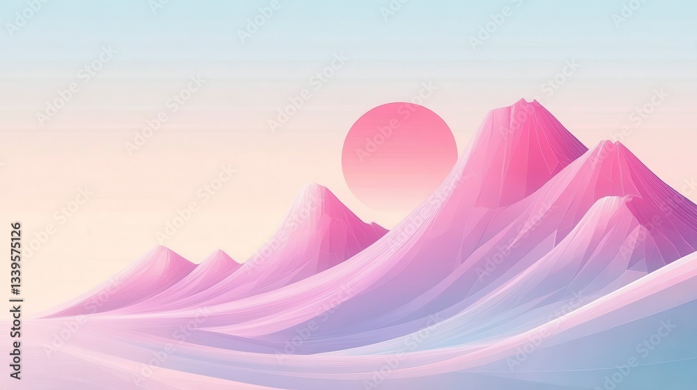 Serene Pastel Mountainscape at Sunset Dreamlike Digital Art Serene Pastel Mountainscape at Sunset Dreamlike Digital Art