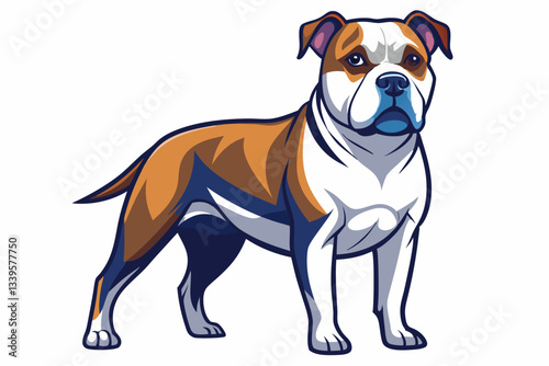 A strong brown and white american staffordshire terrier stands isolated on white background illustration vector design