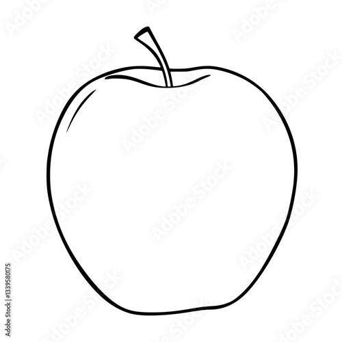 Simple Line Drawing of a Single Red Apple Illustration                                                        