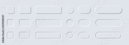 White buttons in Neomorphism design style. Neomorphism UI design element set. Vector illustration.
