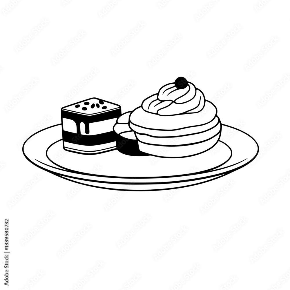 Delicious Dessert Duo: Cake and Cupcake on a Plate Delicious Dessert Duo: Cake and Cupcake on a Plate