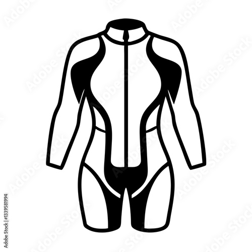 Wetsuit icon for diving and surfing in black and white