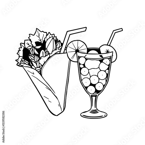 Summertime Snack and Refreshing Drink Illustration                                                            