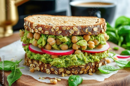 Multigrain Sandwich with Chickpeas, Avocado, Radish, and Alfalfa Sprouts – Healthy Gourmet Food Photography