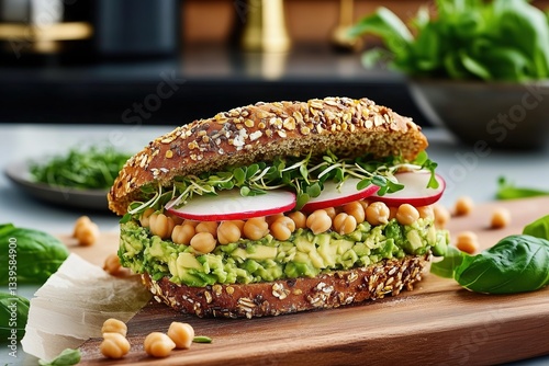 Multigrain Sandwich with Chickpeas, Avocado, Radish, and Alfalfa Sprouts – Healthy Gourmet Food Photography