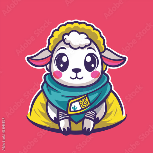 Adorable Sheep Mascot Character Wearing a Cozy Shawl Vector Illustration