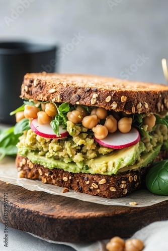 Multigrain Sandwich with Chickpeas, Avocado, Radish, and Alfalfa Sprouts – Healthy Gourmet Food Photography