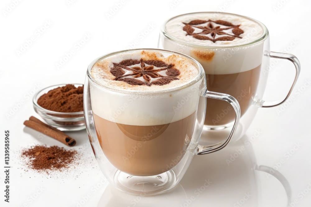 Delicious Coffee Drinks With Decorative Foam Patterns Generative AI Delicious Coffee Drinks With Decorative Foam Patterns Generative AI