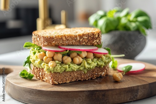 Multigrain Sandwich with Chickpeas, Avocado, Radish, and Alfalfa Sprouts – Healthy Gourmet Food Photography