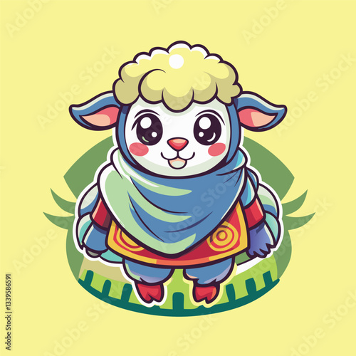**** Adorable Sheep Mascot Character in Cozy Shawl