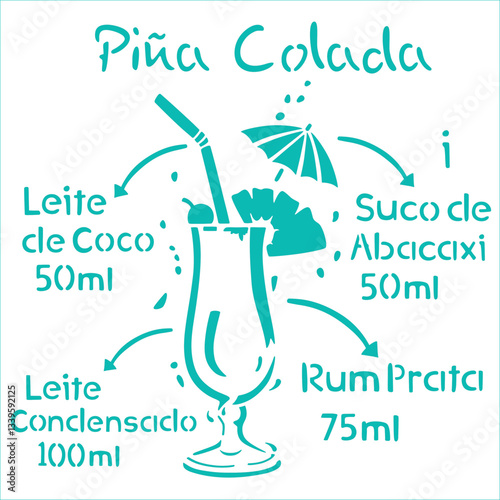Cocktail Pina Colada stencil, Alcohol Cocktail stencil, vector, cut files, laser cut, silhouette, cricut, EPS