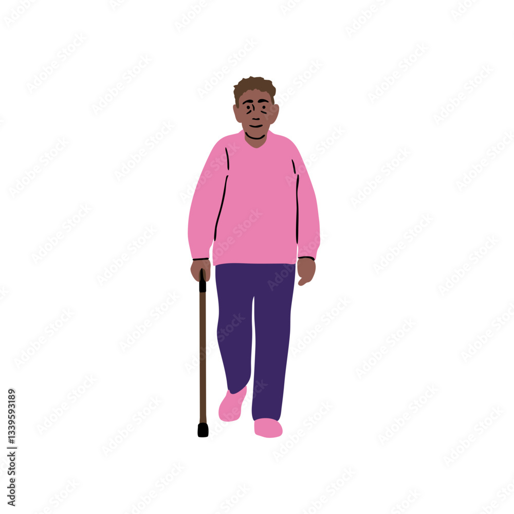 African American senior walking with a cane, promoting independence and age-positive representation. African American senior walking with a cane, promoting independence and age-positive representation.