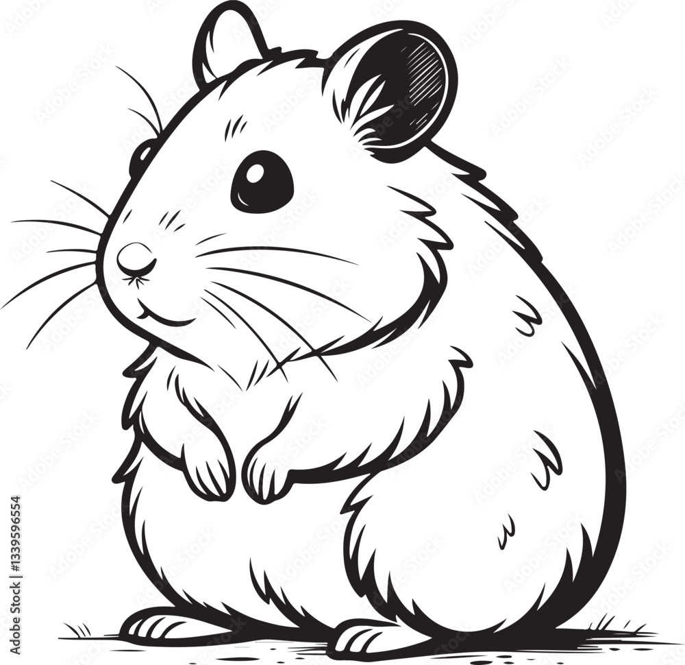 Hamster Black and White Vector Illustration, Sketch Drawing Line Linear Engraving, Hand-drawn Isolated Hamster Black and White Vector Illustration, Sketch Drawing Line Linear Engraving, Hand-drawn Isolated