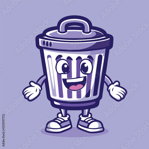 Adorable Trash Bin Mascot with a Playful Cartoonish Expression