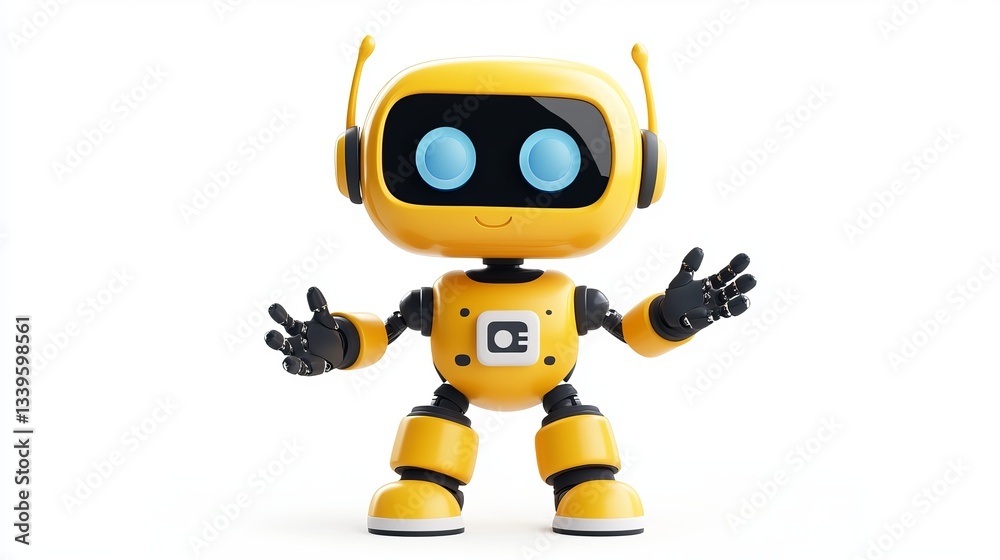 Happy robot 3D AI character chatbot mascot isolated on white background Chatbot icon AI trendy technology support service funny automaton computer Vector illustration Happy robot 3D AI character chatbot mascot isolated on white background Chatbot icon AI trendy technology support service funny automaton computer Vector illustration