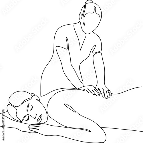 Woman Taking Body Massage At Spa Continuous One Line Drawing In Editable Stroke