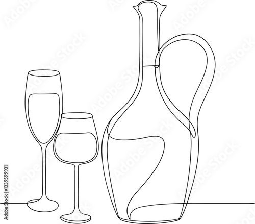 Wine Bottle And Glass Celebration Continuous One Line Art Drawing Minimalist Icon Concept In Editable Stroke Style
