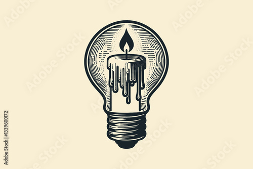 Surreal ink drawing of a light bulb with a melting candle inside