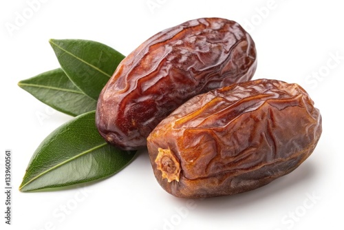 Wallpaper Mural Fresh Medjool Dates With Green Leaves on White Background Generative AI Torontodigital.ca