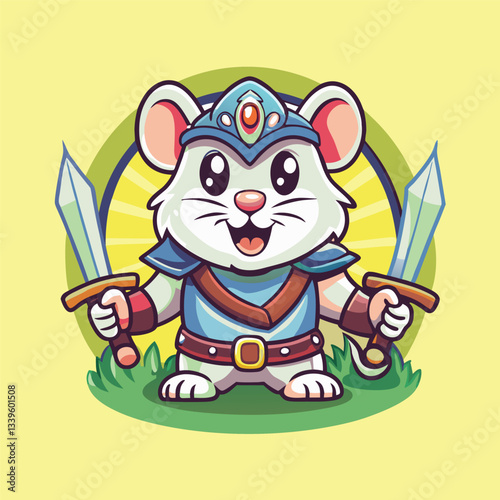 Mighty and Adorable: Vector Mascot Character of a Warrior Rat in a Cart