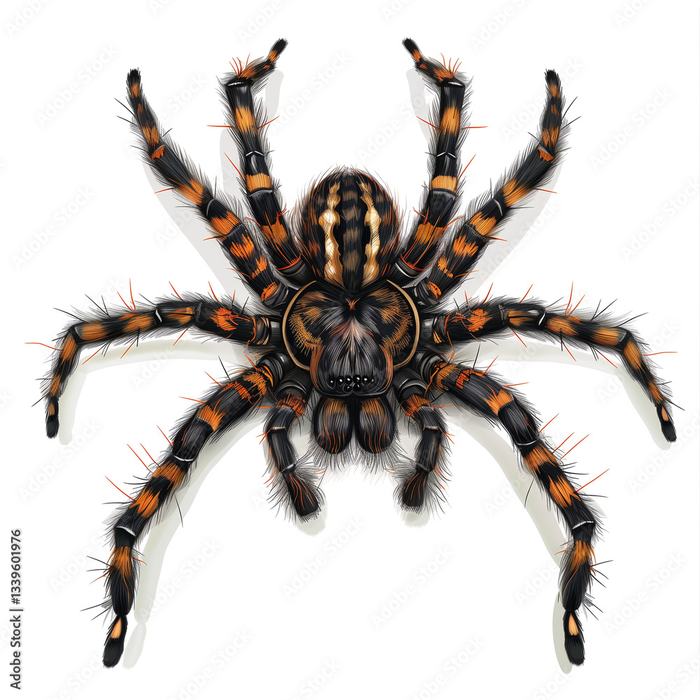 Obraz premium Realistic Digital Illustration of a Hairy Tarantula Spider on White Background