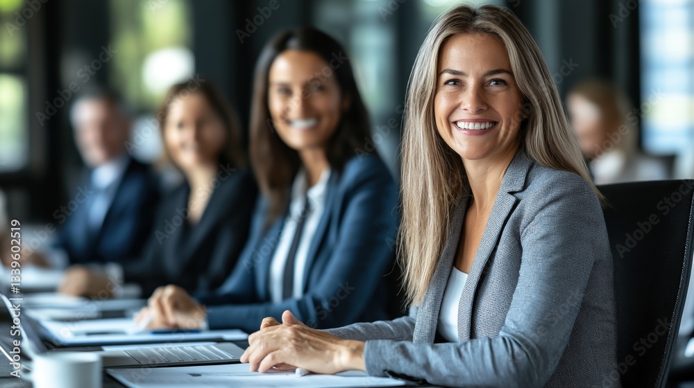 A group of professionals sits around a conference table engaged in a business meeting A group of professionals sits around a conference table engaged in a business meeting