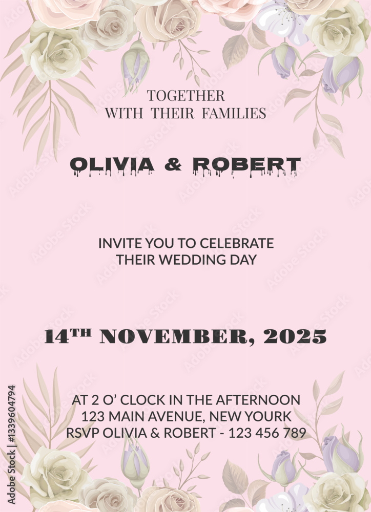 Obraz premium Elegant Floral Wedding Invitation Card Luxury Vector Design for Marriage Celebration