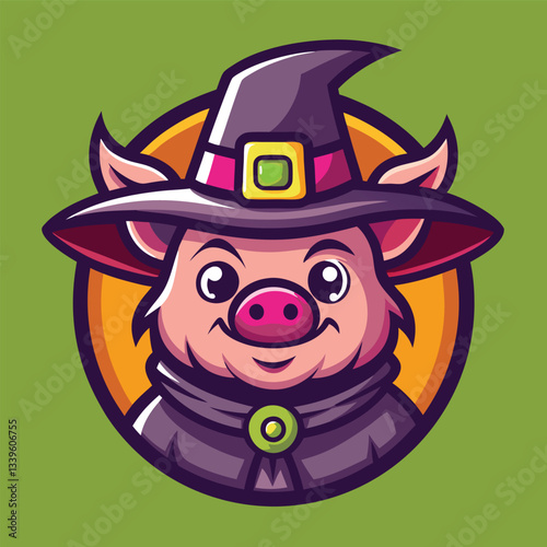 Enchanting Witch Pig Vector Illustration with Adorable Features