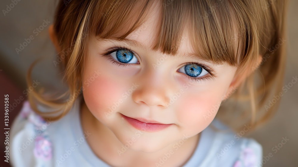 Smiling child with striking blue eyes looking up Smiling child with striking blue eyes looking up