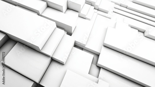 Abstract White Geometric Architecture Design. Modern Building Forms. 3D Architectural Visualization.
