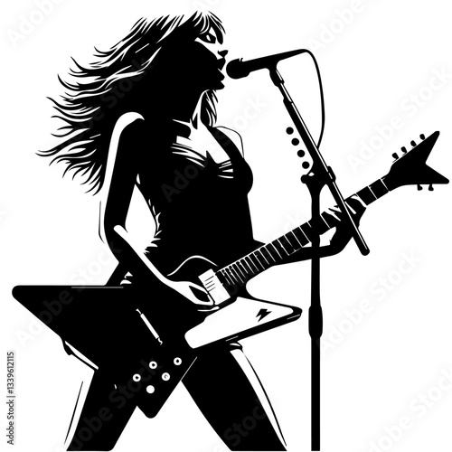 Black and white silhouette of a rock concert. Vector graphics. EPS.