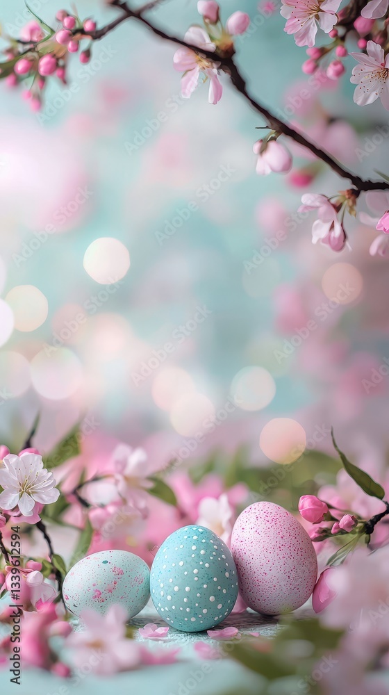 Naklejka premium Of a springtime Easter background with cherry blossoms and soft bokeh effects