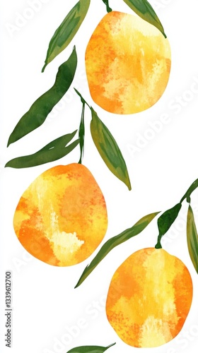 Watercolor Citrus Fruits: Vibrant Oranges and Leaves