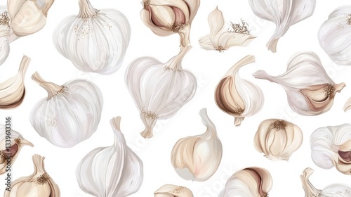 Aromatic Garlic Seamless Pattern - Exquisite Visual Feast for Culinary Enthusiasts