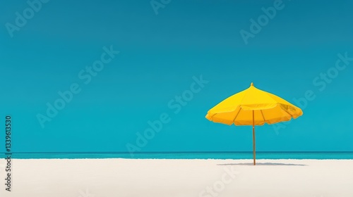 Wallpaper Mural Vibrant Yellow Umbrella on Pristine Beach Under Clear Blue Sky Torontodigital.ca