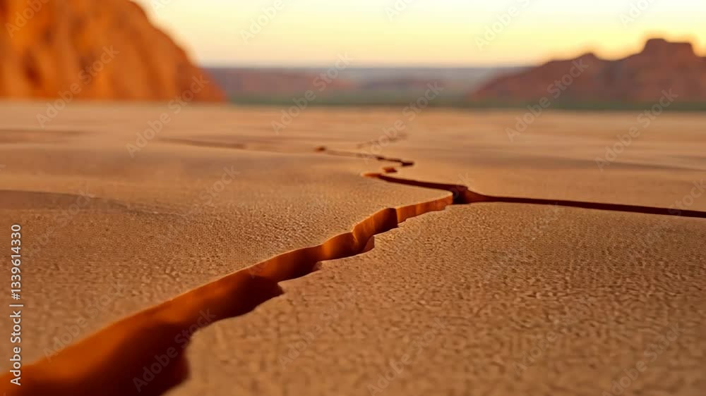 Golden hues envelop rugged terrain, highlighting intricate textures of earth at dusk