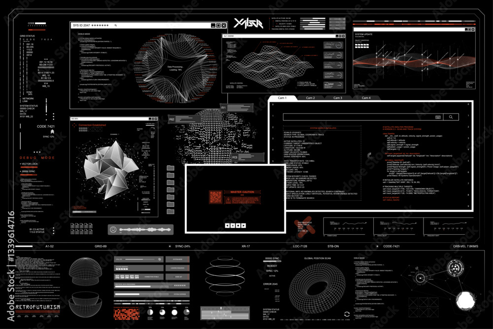Sci-fi HUD dashboard with UI cyberpunk. Dark futuristic user interface set, FUI dashboard for games, scanning Earth Globe with charts, infographics, data. 3D HUD, and UI. Vector Sci-fi dashboard Sci-fi HUD dashboard with UI cyberpunk. Dark futuristic user interface set, FUI dashboard for games, scanning Earth Globe with charts, infographics, data. 3D HUD, and UI. Vector Sci-fi dashboard