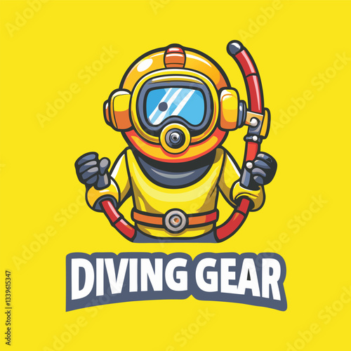 Cheerful Cartoon Diving Gear Mascot Character