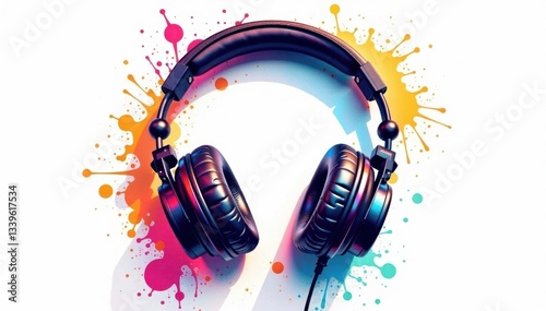 Abstract graffiti art styled headphones on white , audio, abstract, art