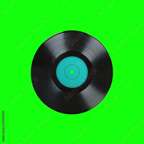 Wallpaper Mural Classic vinyl record with a vibrant turquoise label on a bright green background. Torontodigital.ca