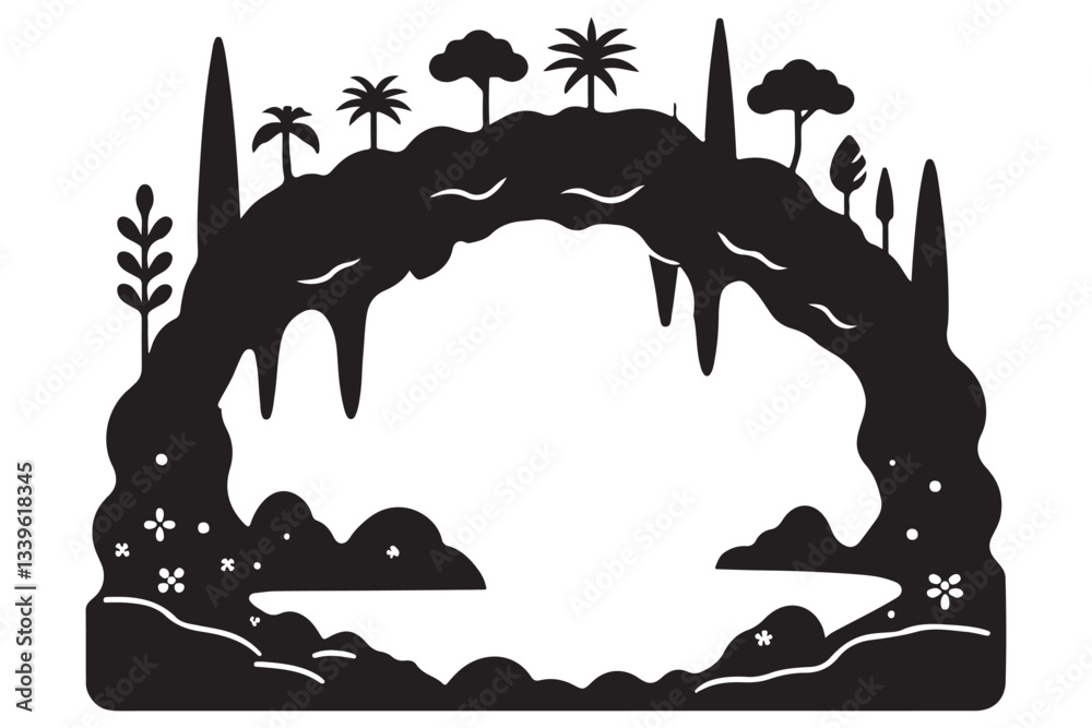 Naklejka premium Tropical Cave Silhouette Vector Illustration Exotic Paradise