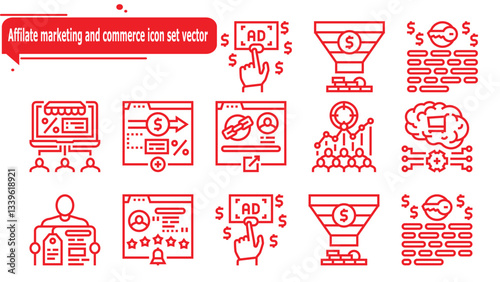 Affilate marketing and commerce icon set vector