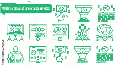 Affilate marketing and commerce icon set vector