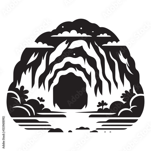 Cave Entrance Landscape Silhouette Nature Illustration Scenic Design Element