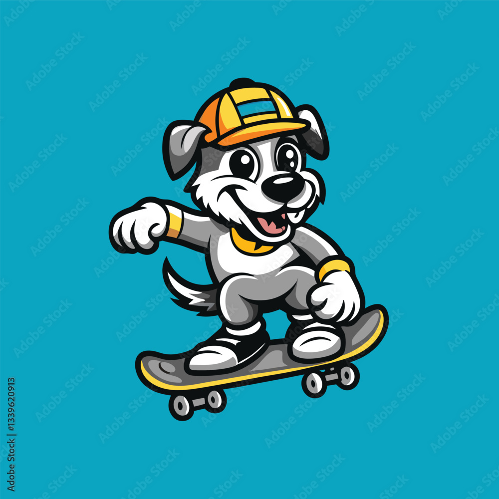 Playful Dog Shredding on a Skateboard: Vector Mascot Logo Playful Dog Shredding on a Skateboard: Vector Mascot Logo