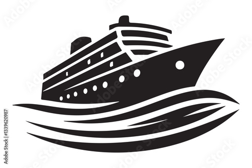 Ocean Liner Cruise Ship Voyage Vector Illustration Silhouette Style