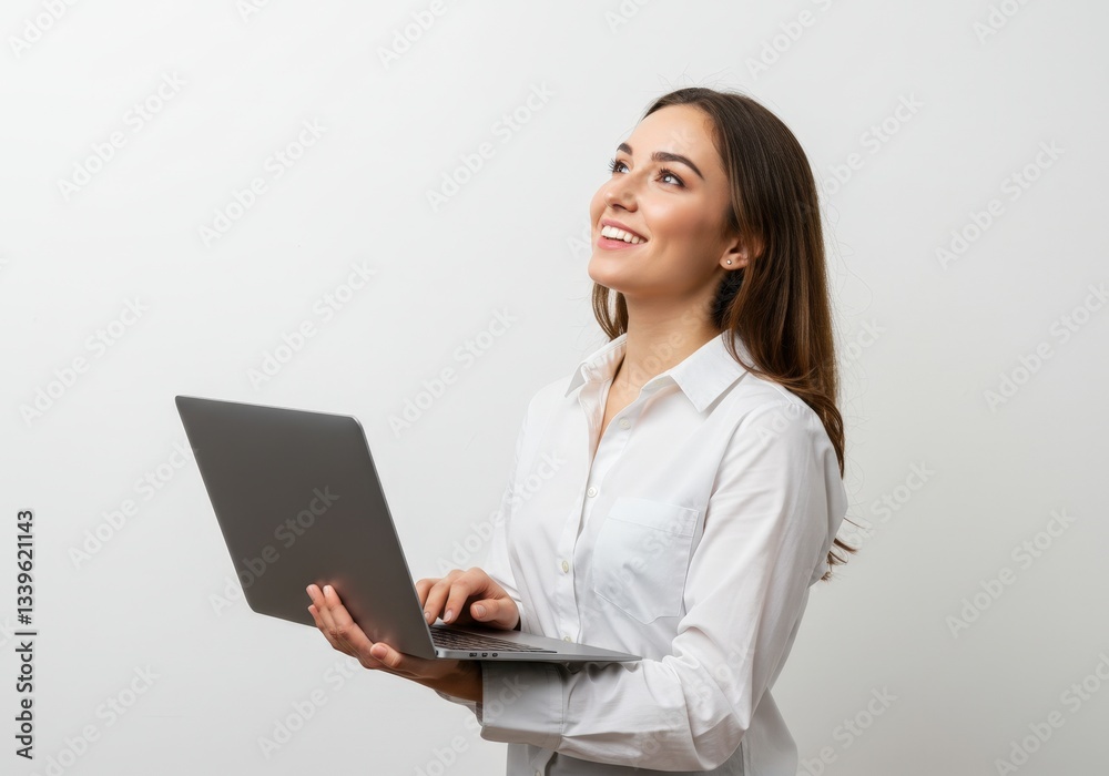 Confident young woman working on a laptop, feeling motivated. Confident young woman working on a laptop, feeling motivated.