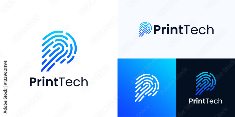 P letter logo combination with fingerprint, Information, Identification, Thumbprint, Blue gradients dotted line style design for technology, Suitable for Security, Protection, Biometric and business P letter logo combination with fingerprint, Information, Identification, Thumbprint, Blue gradients dotted line style design for technology, Suitable for Security, Protection, Biometric and business