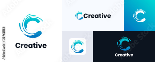 Letter C wave logo icon design, Initial letter C combination with wave shape and gradient blue color, Creative simple modern symbol water wave logo concept, Vector illustration inspiration template.