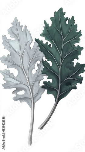 Two Contrasting Leaves in Artistic Botanical Illustration